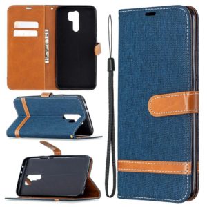For Xiaomi Redmi 9 Color Matching Denim Texture Horizontal Flip Leather Case with Holder & Card Slots & Wallet & Lanyard(Dark Blue) (OEM)