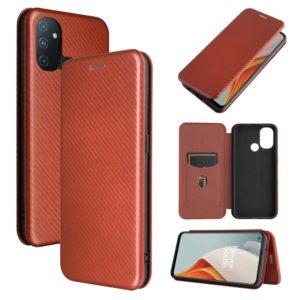 For OnePlus Nord N100 Carbon Fiber Texture Horizontal Flip TPU + PC + PU Leather Case with Card Slot(Brown) (OEM)