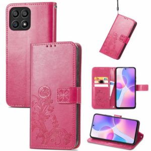 For Honor X30i Four-leaf Clasp Embossed Buckle Leather Phone Case(Magenta) (OEM)