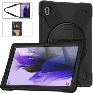 For Samsung Galaxy Tab S7 FE T730 / S7+ / S9+ /S8+ Silicone + PC Protective Case with Holder & Shoulder Strap(Black) (OEM)