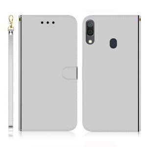 For Galaxy A20 / A30 Imitated Mirror Surface Horizontal Flip Leather Case with Holder & Card Slots & Wallet & Lanyard(Silver) (OEM)