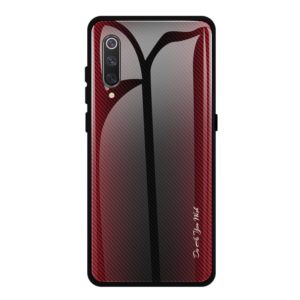 For Xiaomi 9 SE Texture Gradient Glass Protective Case(Red) (OEM)