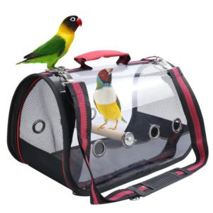 Transparent Ventilation With Wooden Standing Stick Bird Cage Small Pet Out Bag, Specification: S (OEM)