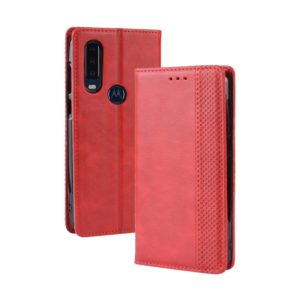 Magnetic Buckle Retro Crazy Horse Texture Horizontal Flip Leather Case for Motorola One Action, with Holder & Card Slots & Photo Frame(Red) (OEM)