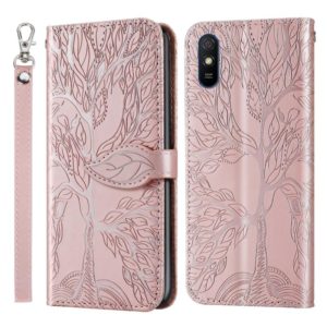 For Xiaomi Redmi 9A Life of Tree Embossing Pattern Horizontal Flip Leather Case with Holder & Card Slot & Wallet & Photo Frame & Lanyard(Rose Gold) (OEM)