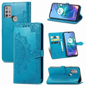 For Motorola Moto G30 / G10 Mandala Flower Embossed Horizontal Flip Leather Case with Bracket / Card Slot / Wallet / Lanyard(Blue) (OEM)