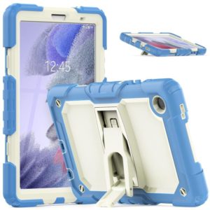 Shockproof Colorful Silica Gel + PC Protective Case with Holder & Shoulder Strap For Samsung Galaxy A7 Lite T220 / T225(Cyan Blue) (OEM)
