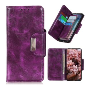 For OnePlus 9RT 5G Crazy Horse Texture Magnetic Buckle Flip Leather Phone Case with 6-Card Slots(Purple) (OEM)