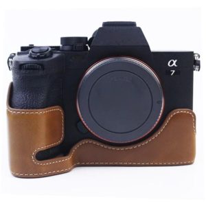 1/4 inch Thread PU Leather Camera Half Case Base for Sony A7 IV (Brown) (OEM)