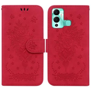 For Infinix Hot 12 Play Butterfly Rose Embossed Leather Phone Case(Red) (OEM)