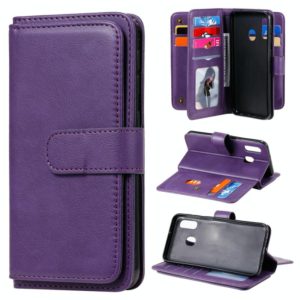 For Samsung Galaxy A20e Multifunctional Magnetic Copper Buckle Horizontal Flip Solid Color Leather Case with 10 Card Slots & Wallet & Holder & Photo Frame(Purple) (OEM)
