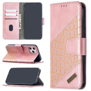For iPhone 12 Pro Max Matching Color Crocodile Texture Horizontal Flip PU Leather Case with Wallet & Holder & Card Slots(Rose Gold) (OEM)