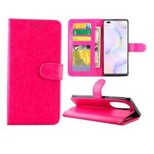 For Honor 50 Pro Crazy Horse Texture Leather Horizontal Flip Protective Case with Holder & Card Slots & Wallet & Photo Frame(Magenta) (OEM)
