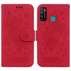 For Infinix Hot 9 X655C / Note 7 Lite Butterfly Rose Embossed Leather Phone Case(Red) (OEM)
