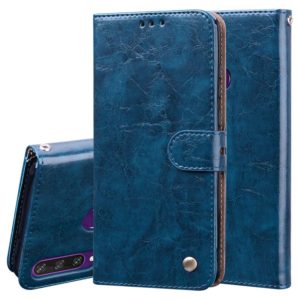 For Huawei Y6P 2020 Business Style Oil Wax Texture Horizontal Flip Leather Case with Holder & Card Slots & Wallet(Blue) (OEM)