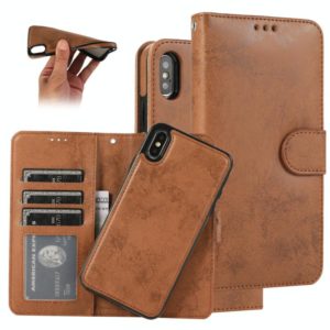 For iPhone XS Max KLT888-2 Retro 2 in 1 Detachable Magnetic Horizontal Flip TPU + PU Leather Case with Holder & Card Slots & Photo Frame & Wallet(Brown) (OEM)