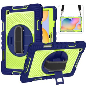For Samsung Galaxy Tab S6 Lite P610/P615 360 Degree Rotation Contrast Color Shockproof Silicone + PC Case with Holder & Hand Grip Strap & Shoulder Strap(Navy+Yellow Green) (OEM)