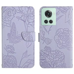 For OnePlus 10R/ACE Skin Feel Butterfly Peony Embossed Leather Phone Case(Purple) (OEM)
