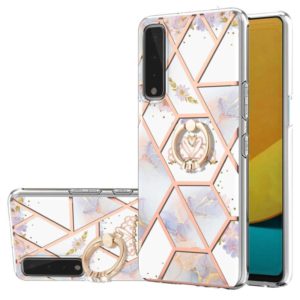 For LG Stylo 7 5G Electroplating Splicing Marble Flower Pattern TPU Shockproof Case with Rhinestone Ring Holder(Imperial Crown) (OEM)