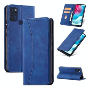 For Motorola Moto G60S Magnetic Dual-fold Leather Phone Case(Blue) (OEM)