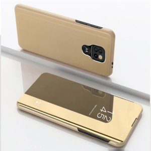 For Motorola G9 Play Plated Mirror Horizontal Flip Leather Case with Holder(Gold) (OEM)