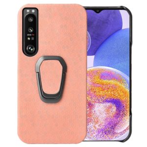 For Sony Xperia 1 IV Ring Holder Honeycomb PU Phone Case(Pink) (OEM)