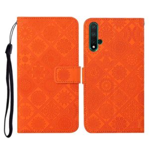 For Huawei Honor 20 Ethnic Style Embossed Pattern Horizontal Flip Leather Case with Holder & Card Slots & Wallet & Lanyard(Orange) (OEM)
