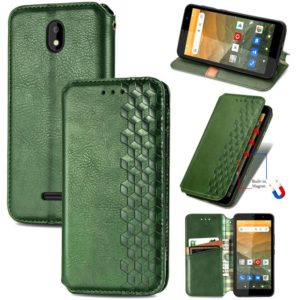 For Vodafone Smart E11 Cubic Grid Pressed Horizontal Flip Magnetic Leather Case with Holder & Card Slots & Wallet(Green) (OEM)