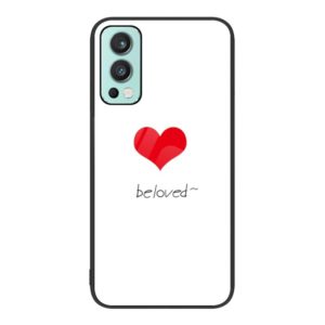 For OnePlus Nord 2 5G Colorful Painted Glass Phone Case(Red Heart) (OEM)