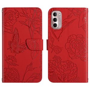For Motorola Moto G Stylus 4G 2022 Skin Feel Butterfly Peony Embossed Leather Phone Case(Red) (OEM)