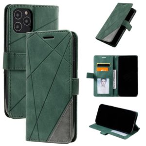 For iPhone 12 / 12 Pro Skin Feel Splicing Horizontal Flip Leather Case with Holder & Card Slots & Wallet & Photo Frame(Green) (OEM)