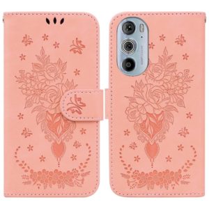 For Motorola Edge+ 2022 / Edge 30 Pro Butterfly Rose Embossed Leather Phone Case(Pink) (OEM)
