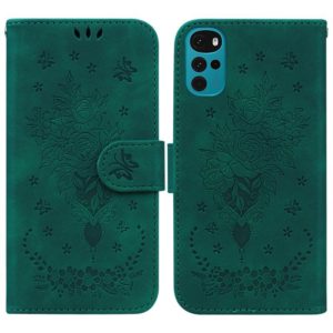 For Motorola Moto G22 Butterfly Rose Embossed Leather Phone Case(Green) (OEM)