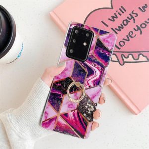 For Galaxy A51 Plating Colorful Geometric Pattern Mosaic Marble TPU Mobile Phone Case Rhinestone Stand Ring(Magenta PR5) (OEM)