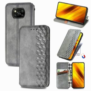 For Xiaomi Poco X3 NFC Cubic Grid Pressed Horizontal Flip Magnetic PU Leather Case with Holder & Card Slots & Wallet(Grey) (OEM)