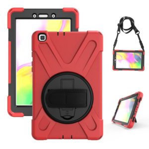 For Samsung Tab A 8.0(2019) T290 / T295 Shockproof Colorful Silicone + PC Protective Case with Holder & Hand Grip Strap(Red) (OEM)