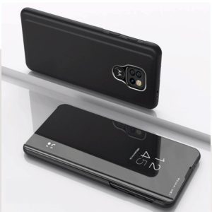 For Motorola G9 Play Plated Mirror Horizontal Flip Leather Case with Holder(Black) (OEM)