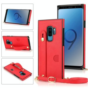 For Samsung Galaxy S9 Plus Wrist Strap PU+TPU Shockproof Protective Case with Crossbody Lanyard & Holder & Card Slot(Red) (OEM)