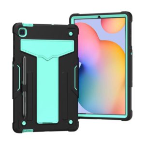 For Samsung Galaxy Tab S6 Lite P610/615 T-shaped Bracket Contrast Color Shockproof PC + Silicone Protective Case(Black+Mint Geen) (OEM)