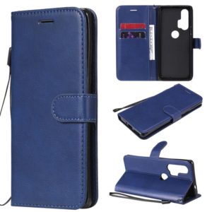 For Motorola Moto Edge+ Solid Color Horizontal Flip Protective Leather Case with Holder & Card Slots & Wallet & Photo Frame & Lanyard(Blue) (OEM)