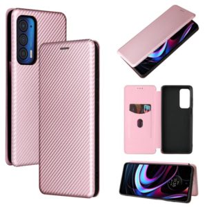 For Motorola Edge 2021 Carbon Fiber Texture Leather Phone Case with Card Slot(Pink) (OEM)