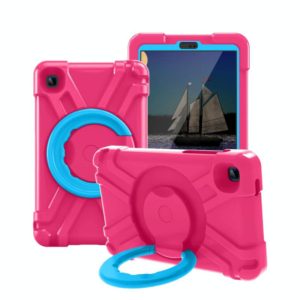 For Galaxy Tab A7 Lite T220/T225 PC + Silicone Shockproof Combination Case with 360 Degree Rotating Holder & Handle(Rose Red+Blue) (OEM)
