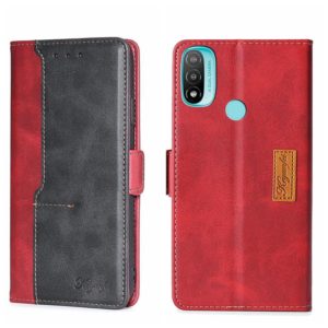 For Motorola Moto E20 Contrast Color Side Buckle Leather Phone Case(Red + Black) (OEM)