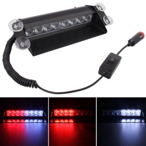 8W 800LM 8-LED White + Red Light 3-Modes Adjustable Angle Car Strobe Flash Dash Emergency Light Warning Lamp with Suckers, DC 12V (OEM)