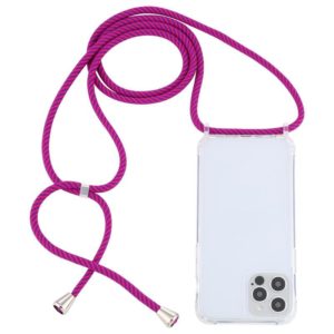 For iPhone 12 / 12 Pro Transparent Acrylic Airbag Shockproof Phone Protective Case with Lanyard(Rose Purple) (OEM)