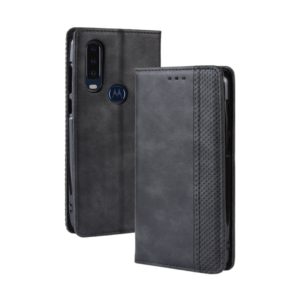 Magnetic Buckle Retro Crazy Horse Texture Horizontal Flip Leather Case for Motorola One Action, with Holder & Card Slots & Photo Frame(Black) (OEM)