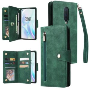 For OnePlus 8 Rivet Buckle 9 Cards Three Fold Leather Phone Case(Green) (OEM)