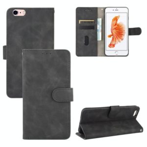 For iPhone 6 Plus & 6s Plus Solid Color Skin Feel Magnetic Buckle Horizontal Flip Calf Texture PU Leather Case with Holder & Card Slots & Wallet(Black) (OEM)