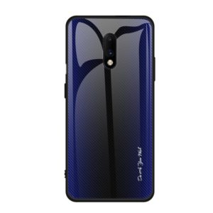 For OnePlus 7 Texture Gradient Glass Protective Case(Dark Blue) (OEM)