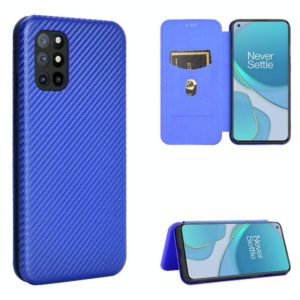 For OnePlus 8T Carbon Fiber Texture Horizontal Flip TPU + PC + PU Leather Case with Card Slot(Blue) (OEM)
